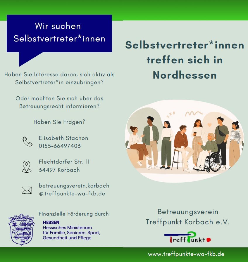 Frontansicht des Flyers "Selbstvertreter*innen treffen sich in Nordhessen"