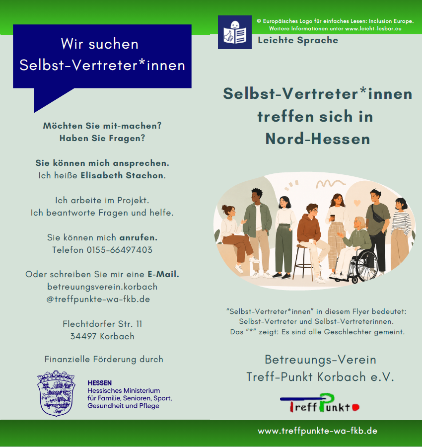 Frontansicht des Flyers in Leichter Sprache "Selbstvertreter*innen treffen sich in Nordhessen"